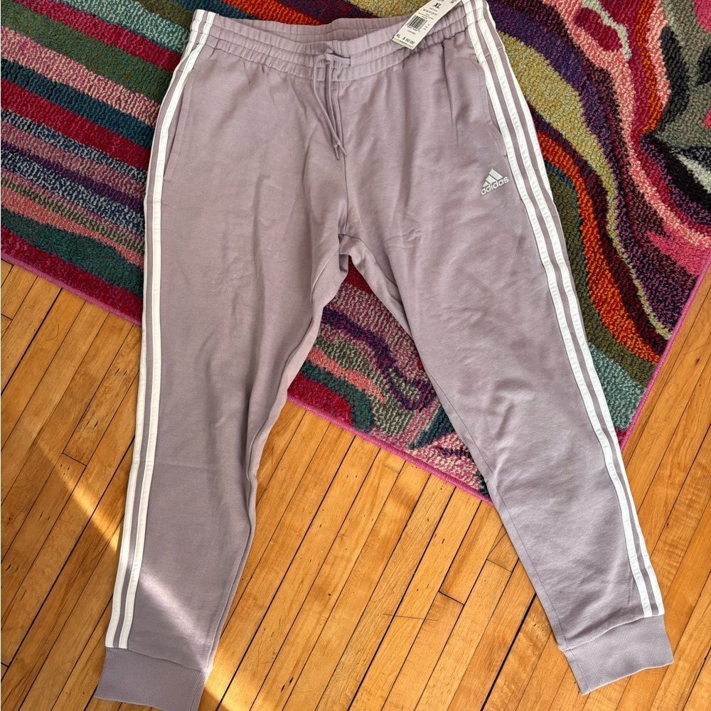 Adidas Purple and White Sweatpants Tapered Fit Joggers